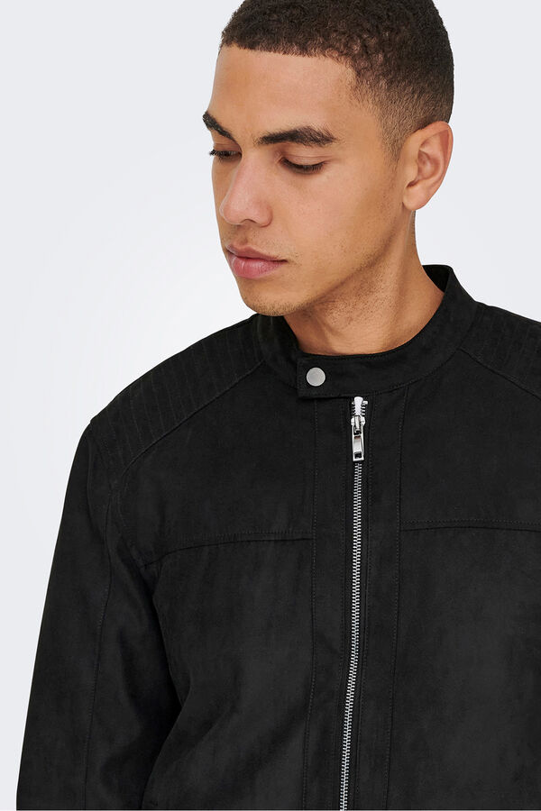 Only & Sons Biker-Jacke aus synthetischem Veloursleder Schwarz