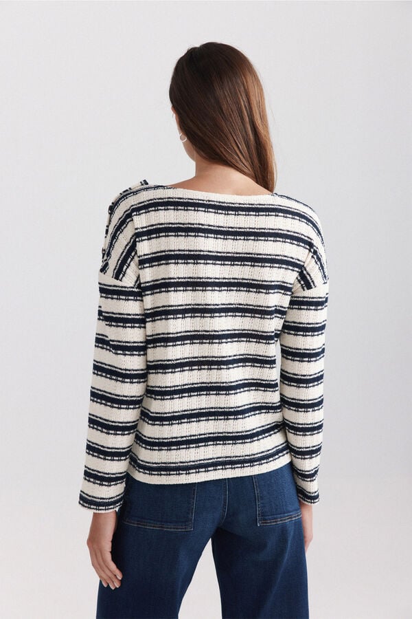 Springfield Striped shoulder buttons jumper blue