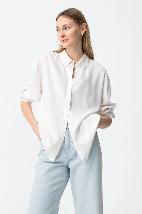 Tiffosi Relaxed long sleeve shirt in ecru beige