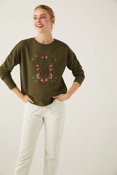 Springfield Sweatshirt &bdquo;Namast&eacute;&ldquo; Crochet-Detail gr&uuml;n