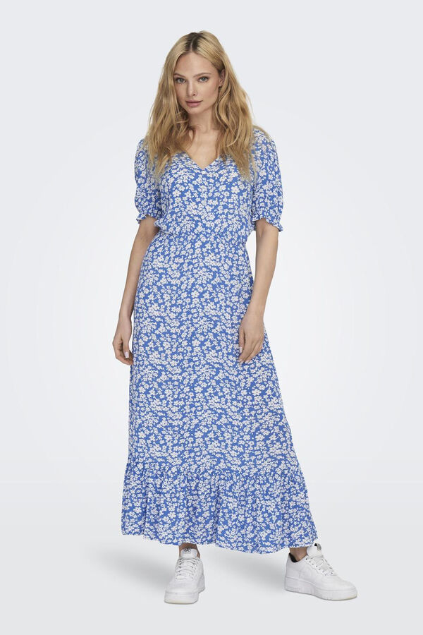 Only Vestido largo manga corta azul