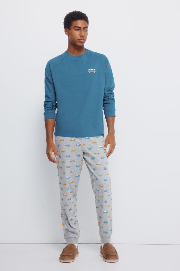 Springfield Long raglan sleeve long pyjamas with car trouser blue