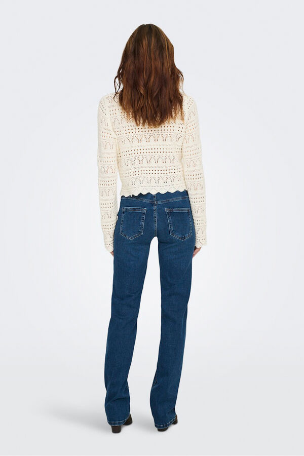 Only camisa cropped de malha vazada bege