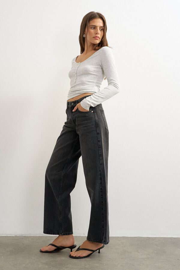 Topshop Wide leg mid-rise jeans black