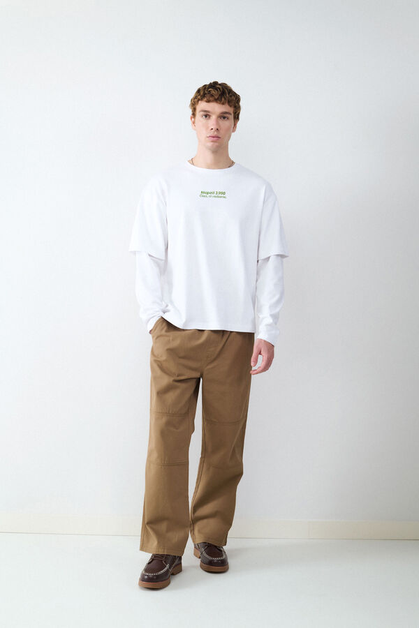 Balmohk Double- sleeve pizza print T-shirt  white