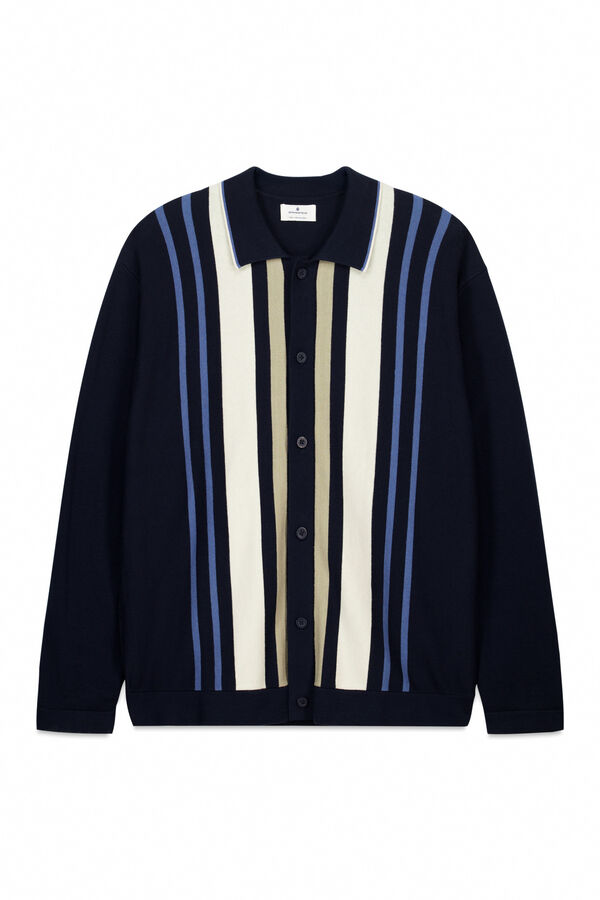 Springfield Casaco de malha com bot&otilde;es e risca vertical azul