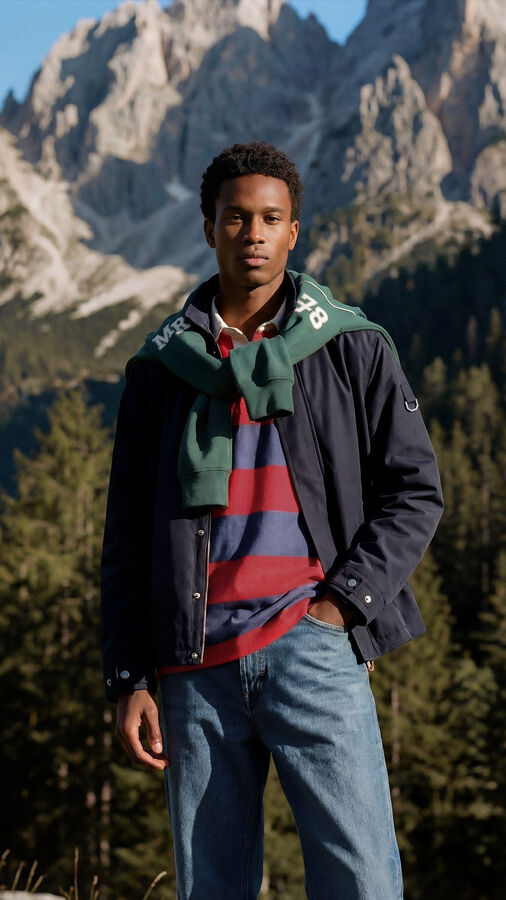 Springfield Striped long sleeve rugby polo shirt blue