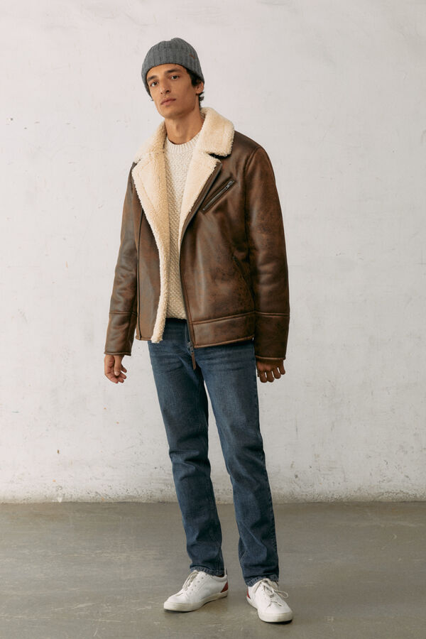 Springfield Double-faced faux leather perfect jacket brown