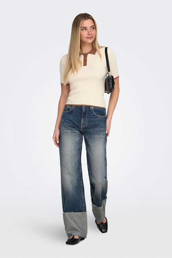 Only Ribbed jersey-knit polo shirt brown