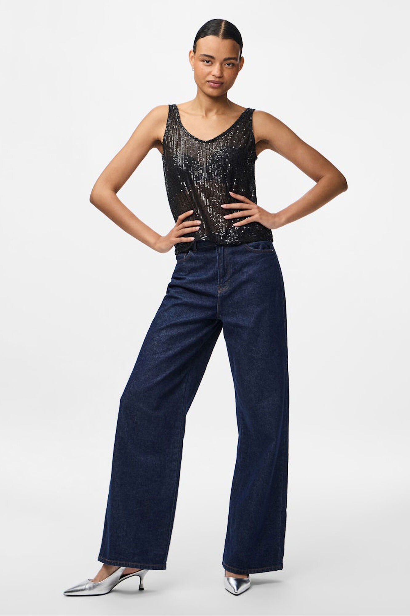 Pieces Top lentejuelas manga sisa