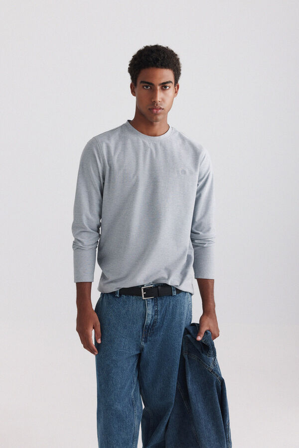 Springfield Piqu&eacute; oxford long sleeve T-shirt blue