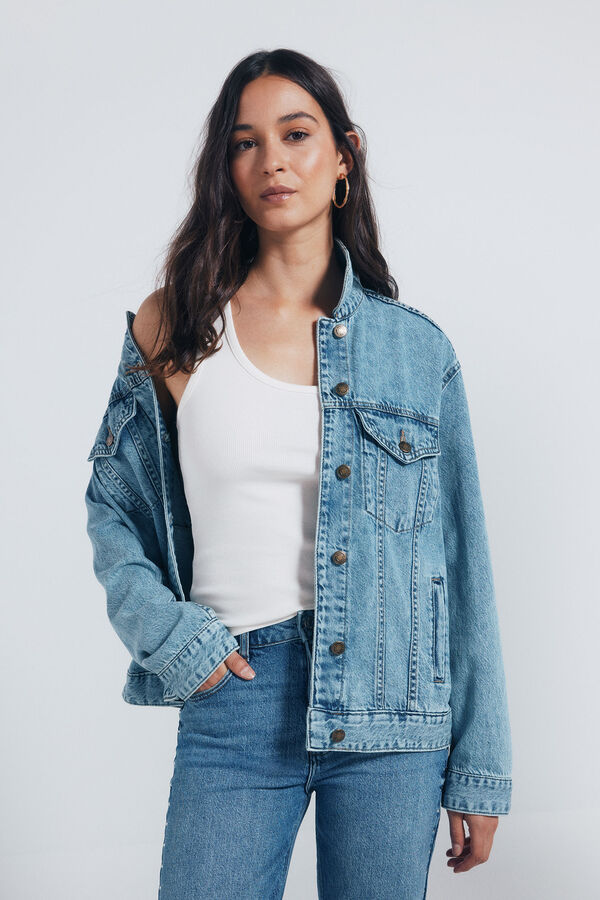 Springfield Oversized cotton denim jacket blue