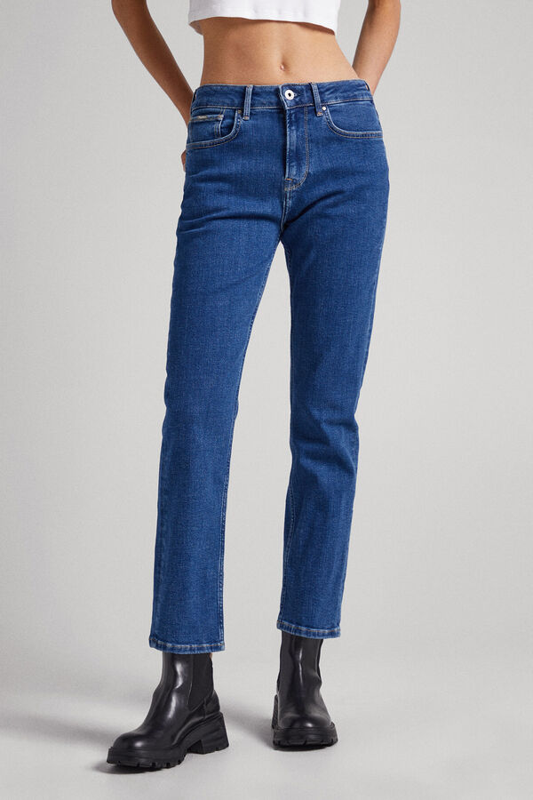 Springfield Jeans Straight de mujer de tiro alto color azul azul medio