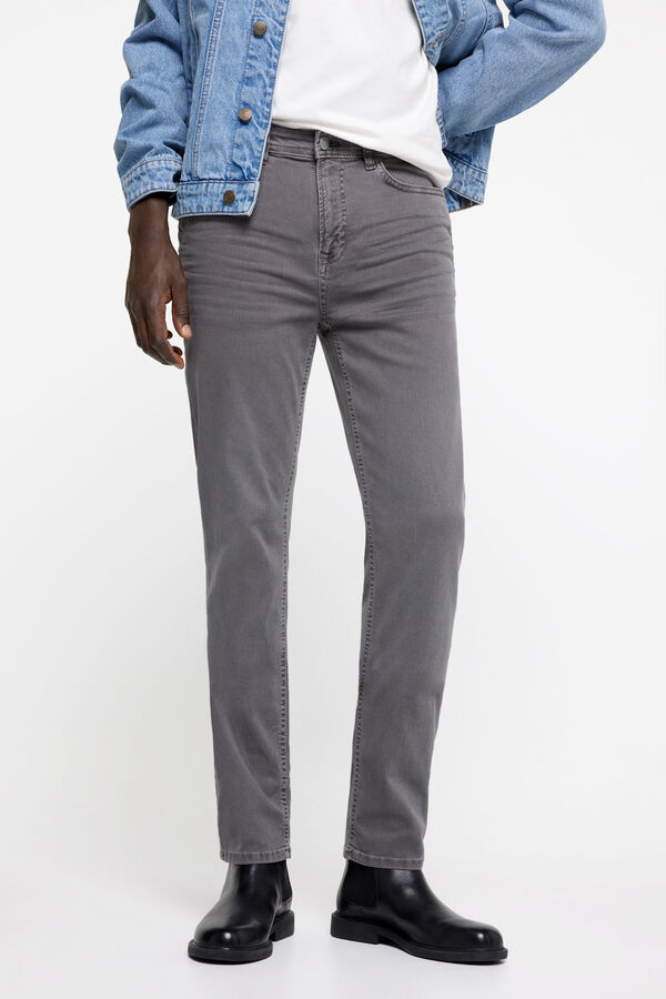 Springfield Pantalon 5 poches couleur skinny lavé gris