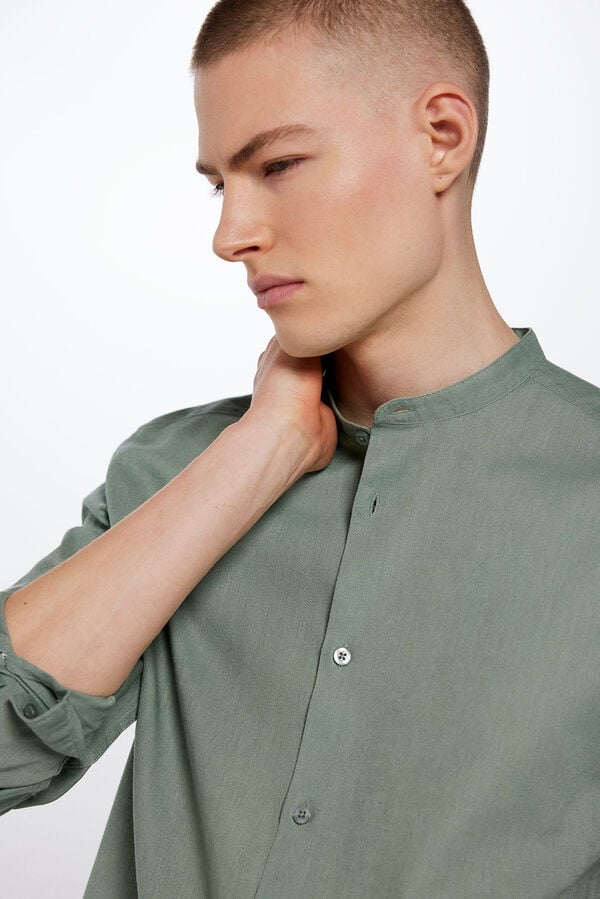 Springfield Linen shirt with Mandarin collar green