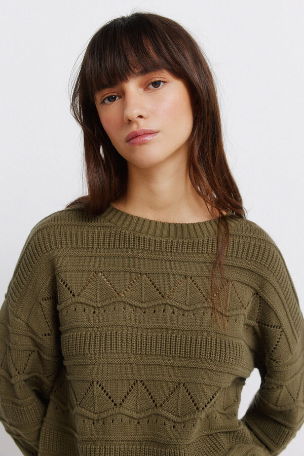 Springfield Pointelle jersey-knit jumper beige