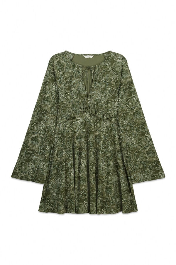 Springfield Green print short dress beige