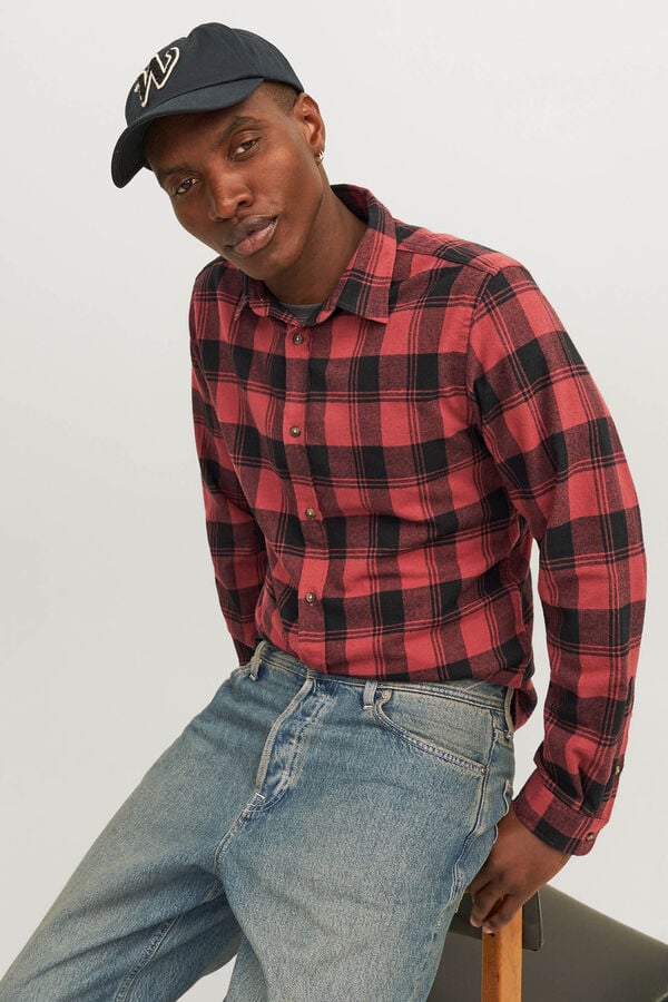 Jack & Jones Kariertes Slim-Fit-Hemd Rot
