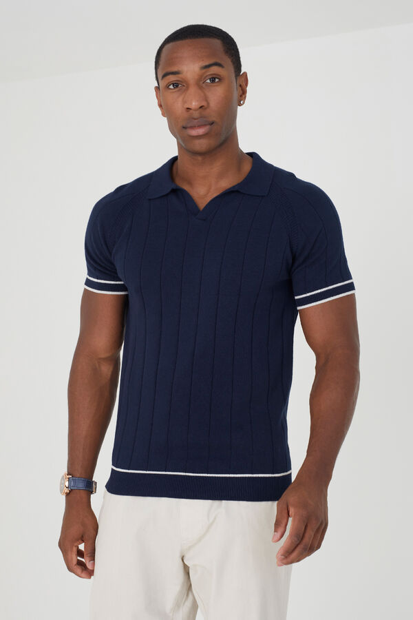 Brave Soul Jersey-knit polo shirt with short sleeve blue
