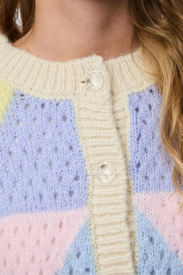 Pieces Geometric oversized openwork cardigan gris