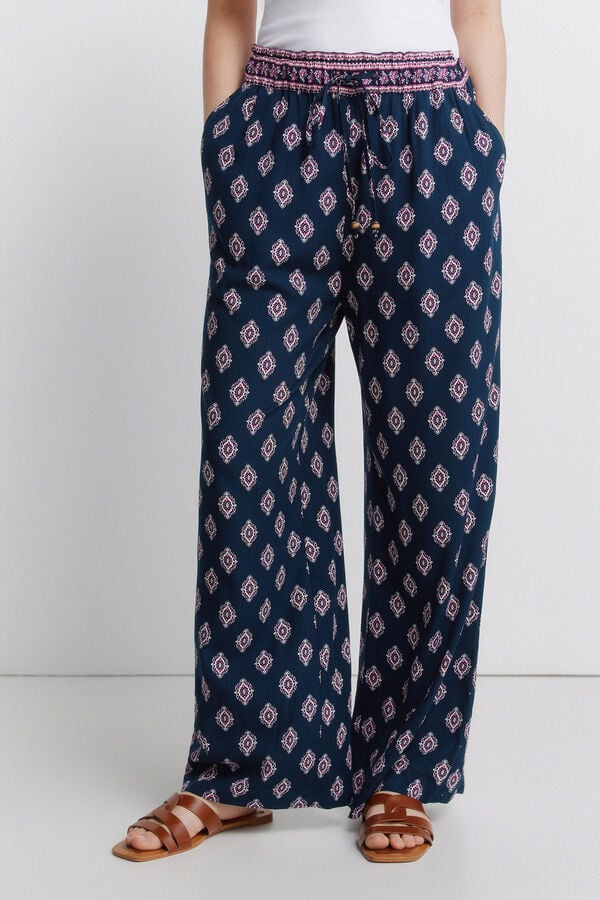 Springfield Pantal&oacute;n fluido estampado azul