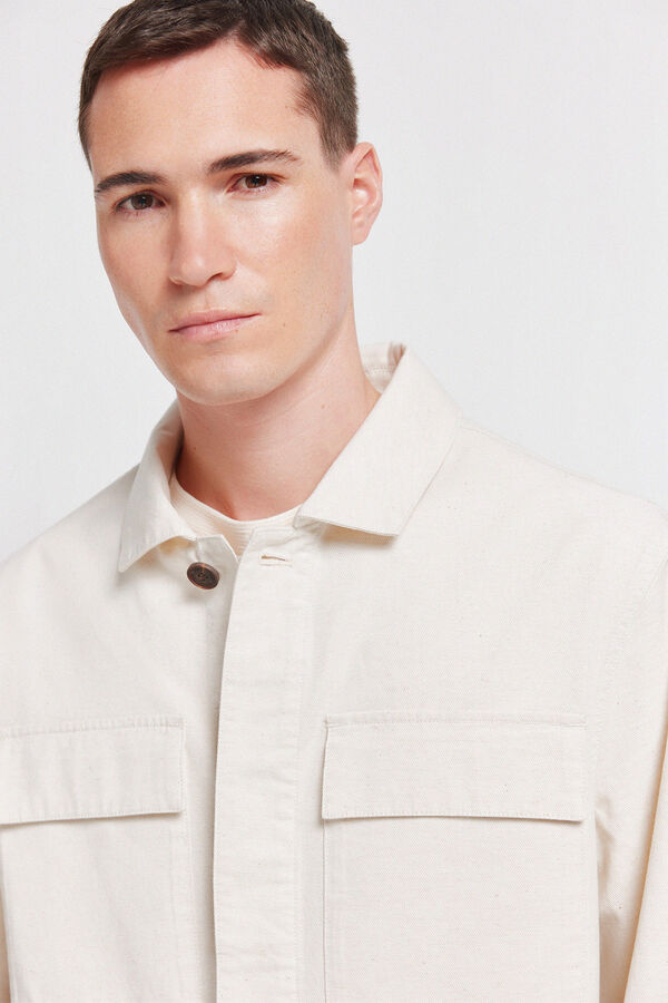 Springfield Linen cotton overshirt fit overshirt white