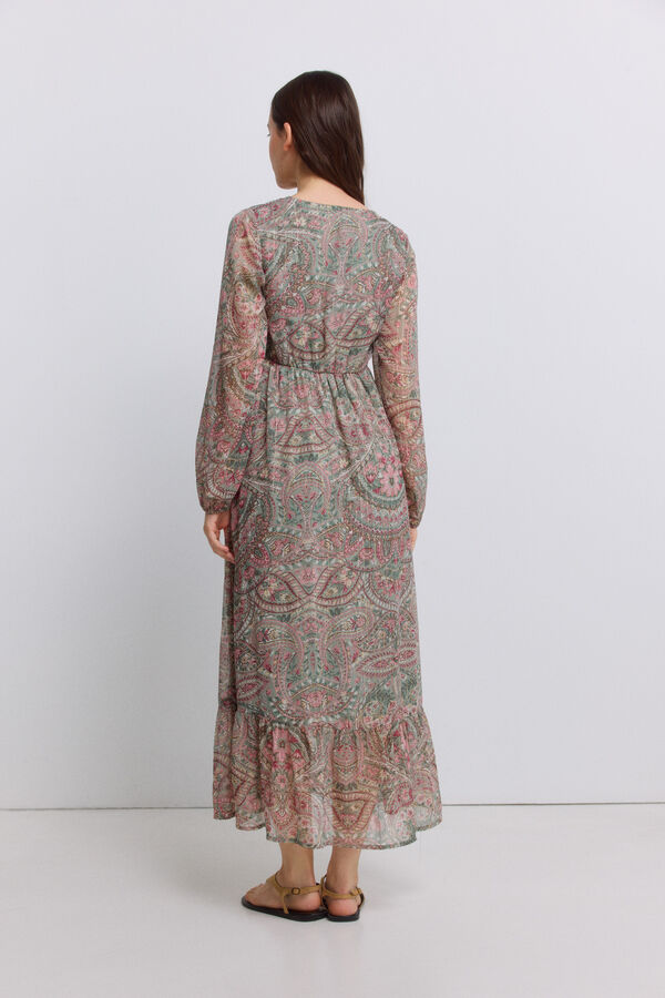 Springfield Printed ruffle midi dress green