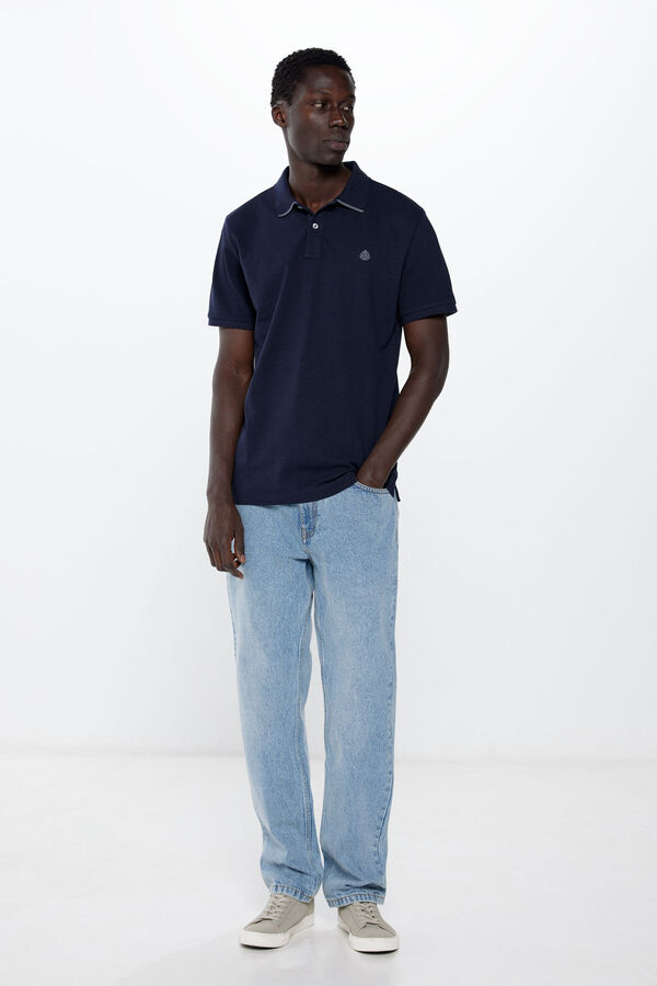 Springfield Polo majica od pikea slim kroja s kontrastima tamno plava