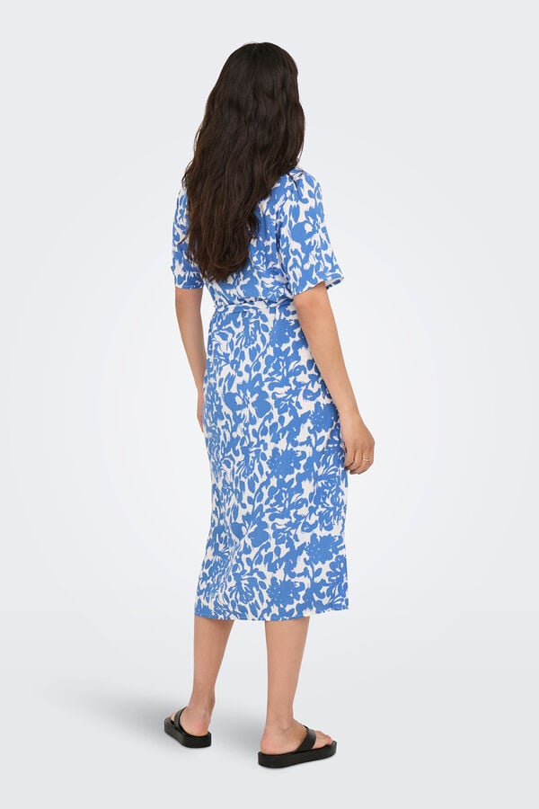 Only Vestido midi camisero azul