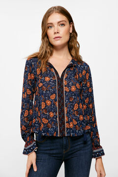 Springfield Bluse Blumen Bord&uuml;ren Blau