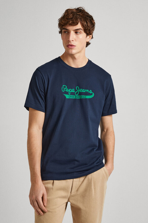 Springfield T-Shirt Regular Fit Logo-Print Dunkelblau