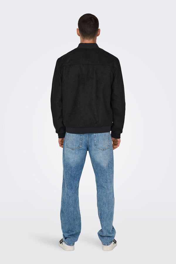 Only & Sons Casaco bomber em camur&ccedil;a sint&eacute;tica preto