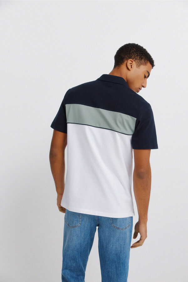 Springfield Colour block piqu&eacute; slim fit polo shirt white