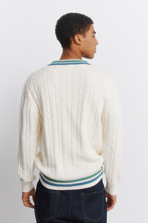 Springfield Cable knit V-neck jumper white