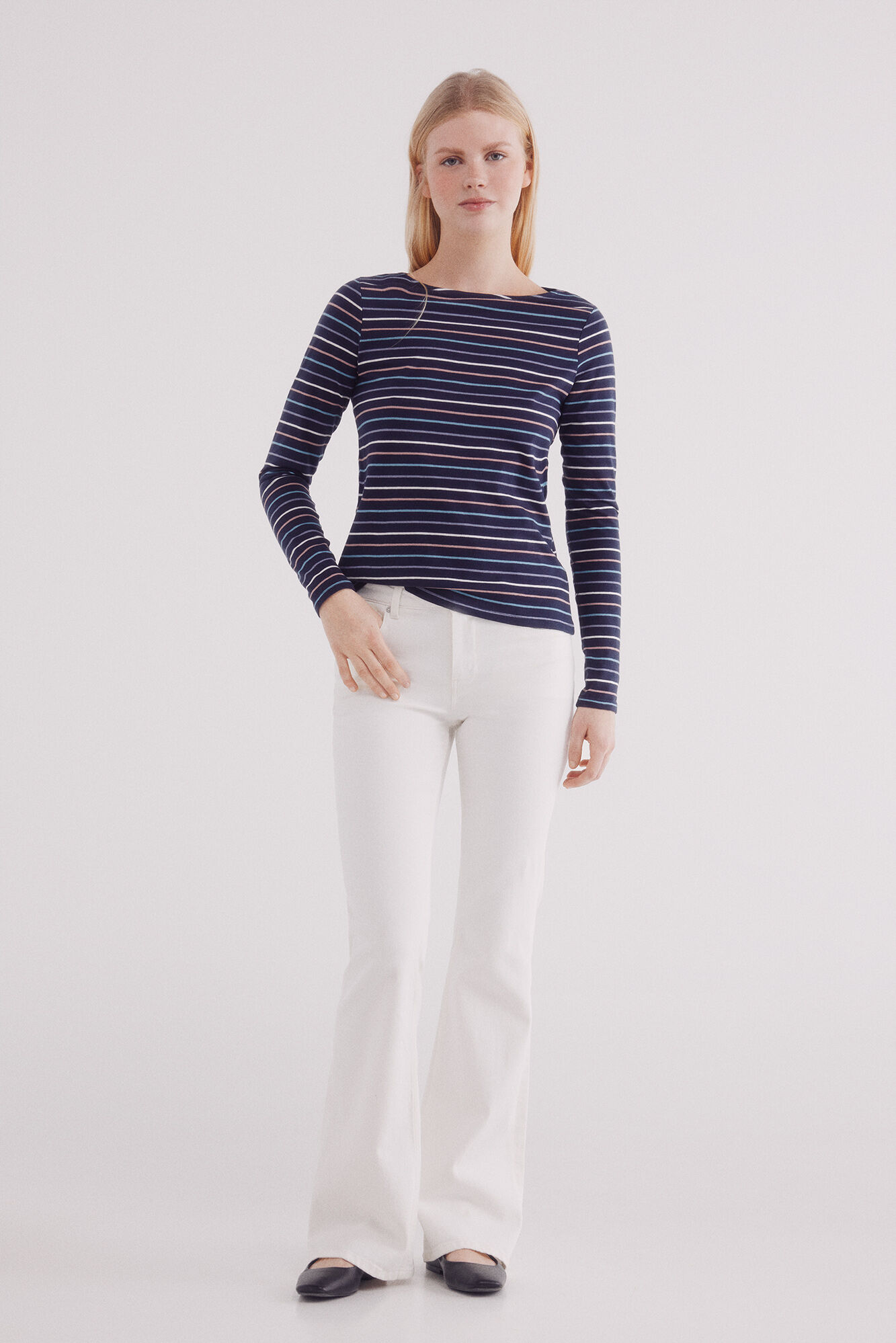 striped boat neck cotton t-shirt | Tricouri | SPF