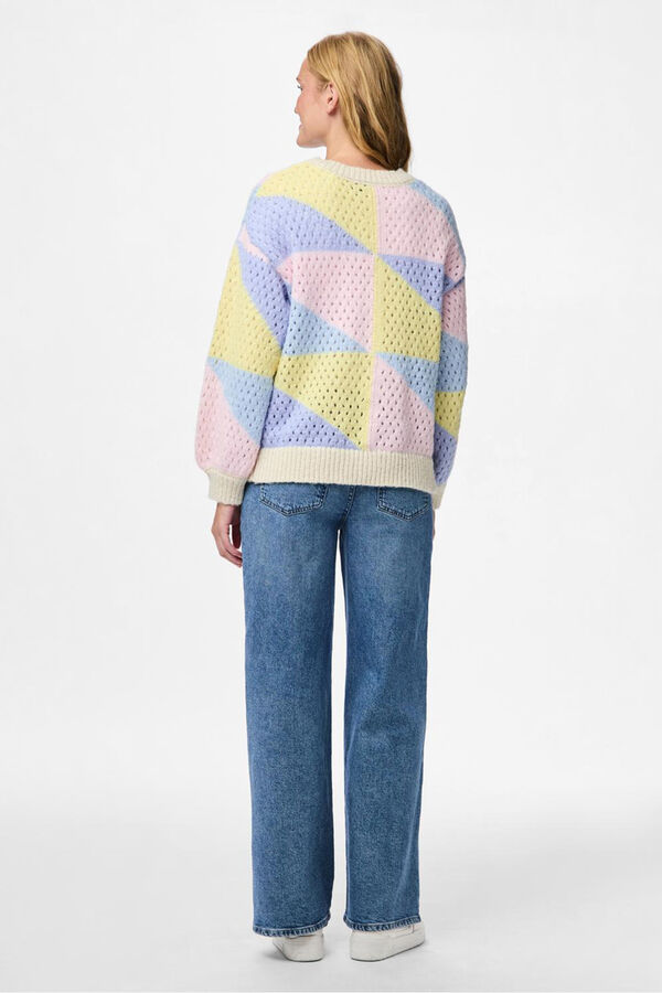 Pieces Geometric oversized openwork cardigan gris