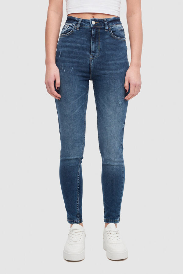 Springfield Skinny-Jeans hoher Bund blau