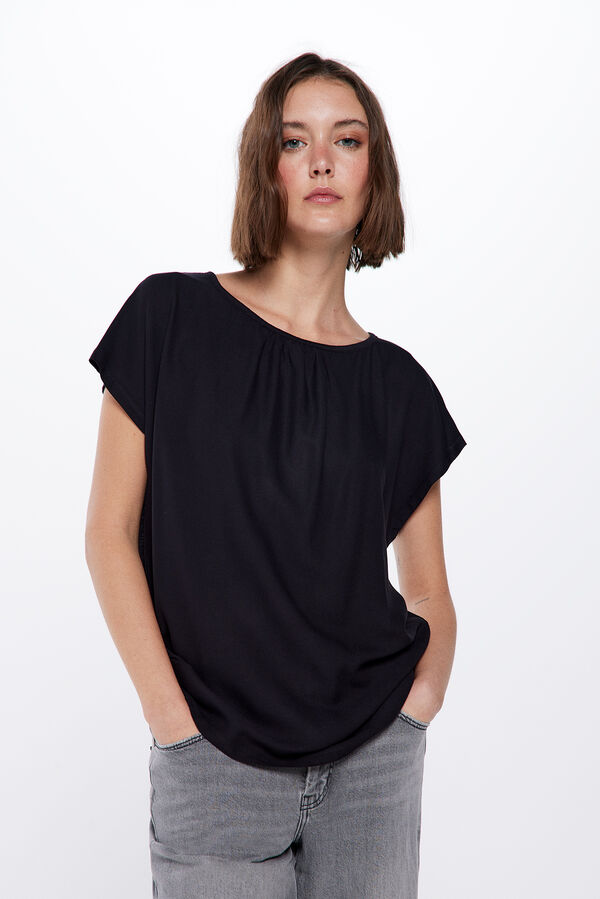 Springfield Two-material T-shirt with gathering black