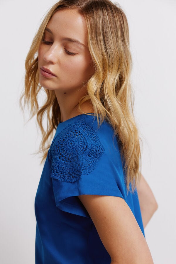 Springfield Crochet shoulder T-shirt blue