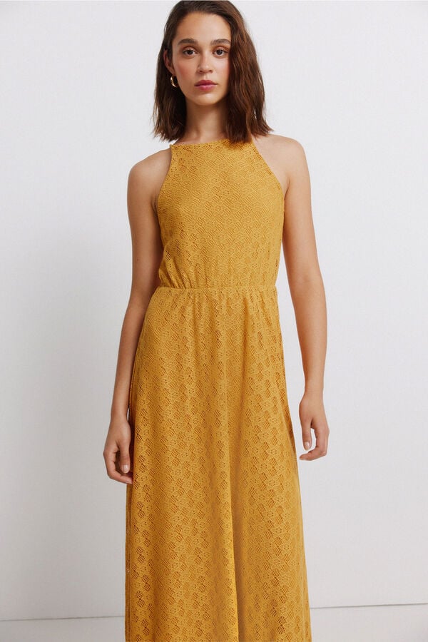 Springfield Crochet halterneck midi dress printed