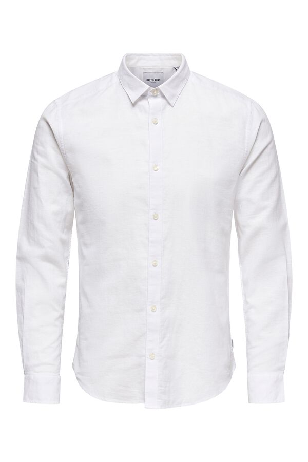 Only & Sons Linen long sleeve slim fit shirt white