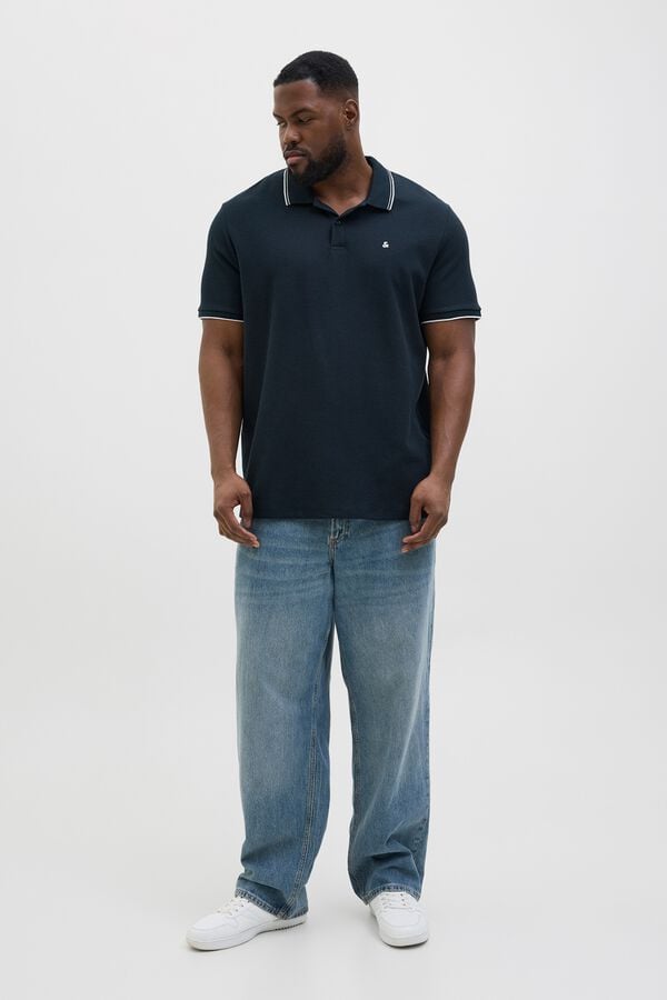 Jack & Jones PLUS Polo regular punto piqu&eacute; azul