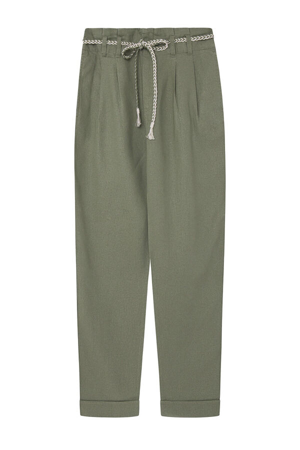 Springfield Lanene pantalone sa kaišem od kanapa zelena