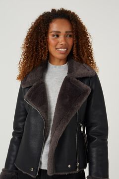 Brave Soul Chaqueta biker efecto piel con pelo