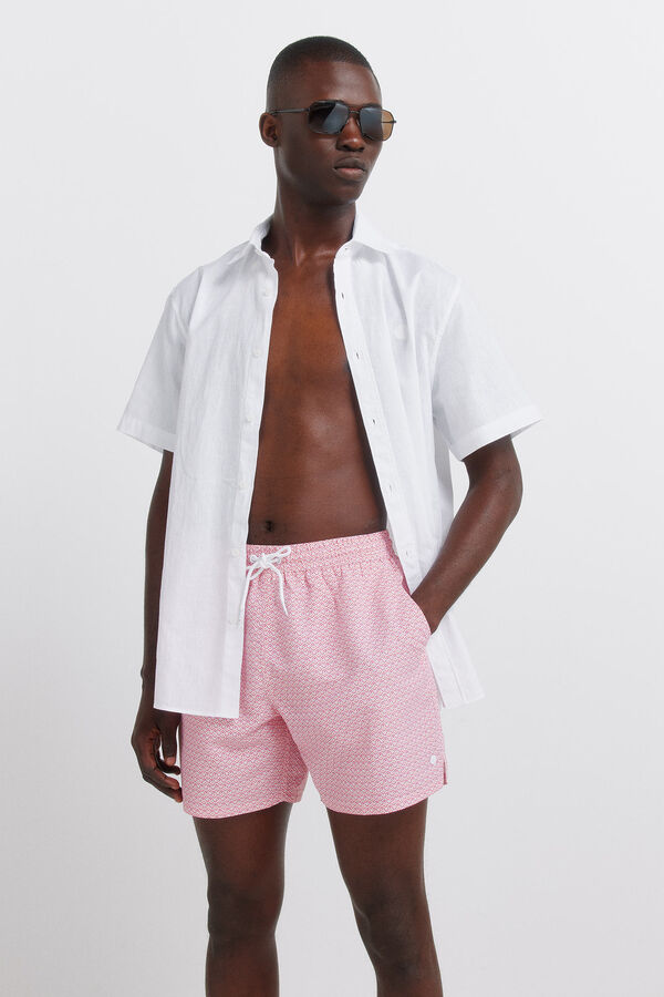 Springfield Geometric print zip pocket swimwear brown