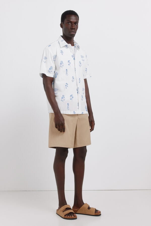 Springfield Floral embroidered short sleeve shirt white