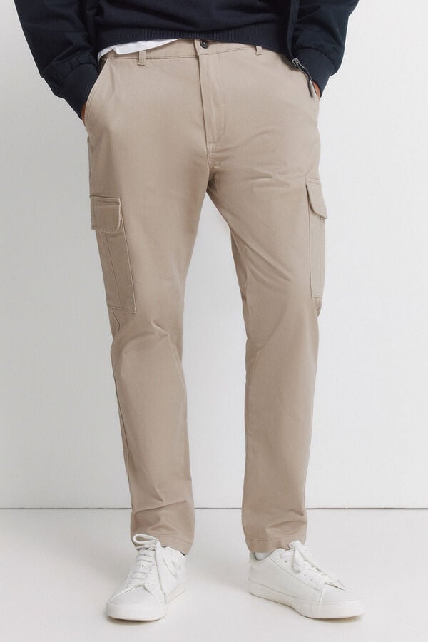 Springfield Slim fit cargo comfort trousers nude