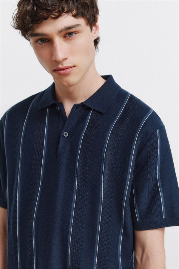 Springfield Striped structured polo shirt blue