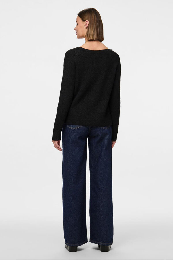 Pieces Camisola gola em bico b&aacute;sica preto