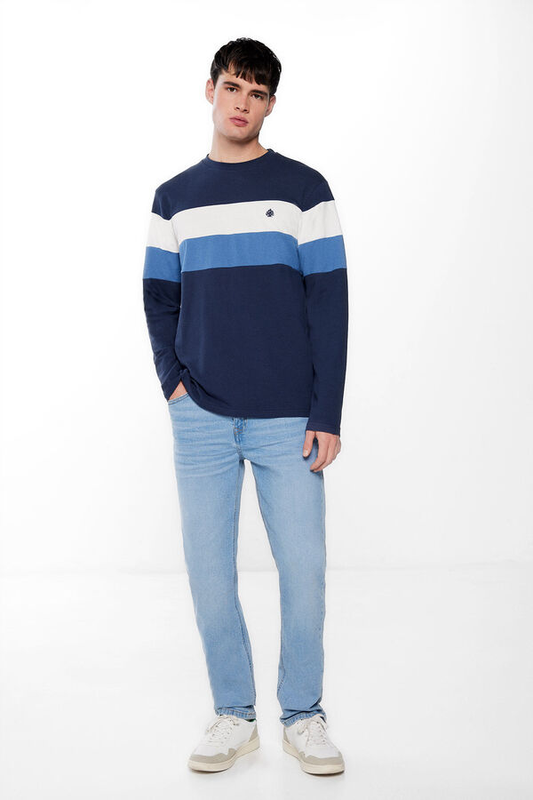 Springfield Long-sleeved piqué T-shirt with seams blue